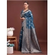 Generic Women's Banarasi Silk Printed Saree With Unstitched Blouse 5.5Mtr (Teal Blue)