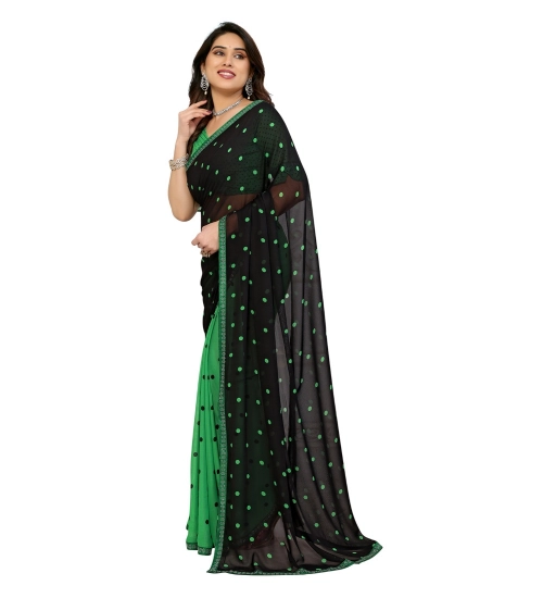 Generic Women's Georgette Printed Saree With Unstitched Blouse 5.5Mtr (Black-Green)