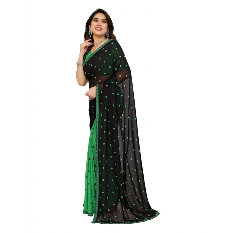 Women's Georgette Printed Saree With Unstitched Blouse 5.5Mtr (Black-Green) Women's Georgette Printed Saree With Unstitched Blouse 5.5Mtr (Black-Green)