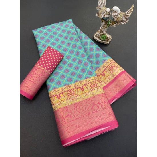 Generic Women's Soft Dola Cotton Printed Saree With Unstitched Blouse 5.5Mtr (Sky Blue) Generic Women's Soft Dola Cotton Printed Saree With Unstitched Blouse 5.5Mtr (Sky Blue)