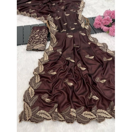 Generic Women's Georgette Embroidered Saree With Unstitched Blouse 5.5Mtr (Wine) Generic Women's Georgette Embroidered Saree With Unstitched Blouse 5.5Mtr (Wine)