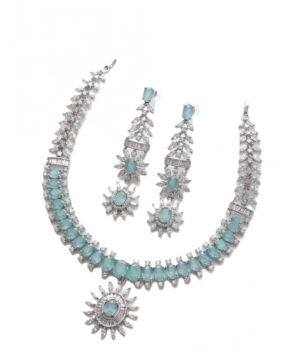 Generic Women's Brass Silver Plated Necklace set (Turquoise)