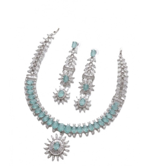 Generic Women's Brass Silver Plated Necklace set (Turquoise)