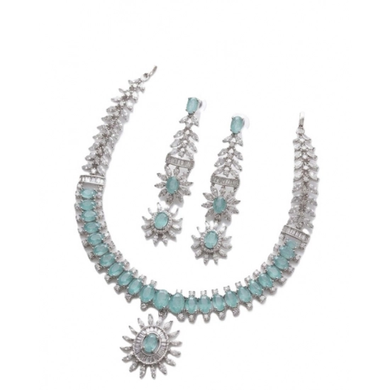 Generic Women's Brass Silver Plated Necklace set (Turquoise)