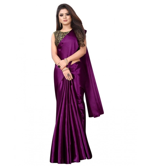 Generic Women's Satin Printed Saree With Unstitched Blouse 5.5Mtr (Wine)
