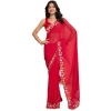 Generic Women's Georgette Printed Saree With Unstitched Blouse 5.5Mtr (Red)