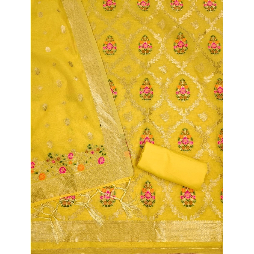 Generic Women's Banarasi Silk Printed Unstitched Salwar Suit Material With Dupatta (Yellow, 3Mtrs) Generic Women's Banarasi Silk Printed Unstitched Salwar Suit Material With Dupatta (Yellow, 3Mtrs)