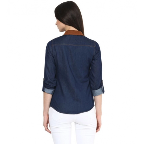 Generic Women's Denim Cotton based Solid Long Sleeves Shirt (Blue)