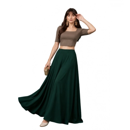 Generic Women's Georgette Solid Mid-Rise Wide Leg Flared Palazzo Pants with Elastic Waist (Green) Generic Women's Georgette Solid Mid-Rise Wide Leg Flared Palazzo Pants with Elastic Waist (Green)