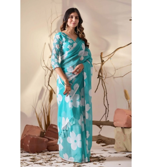 Generic Women's Georgette Printed Saree With Unstitched Blouse 5.5Mtr (Aqua_Blue) Generic Women's Georgette Printed Saree With Unstitched Blouse 5.5Mtr (Aqua_Blue)