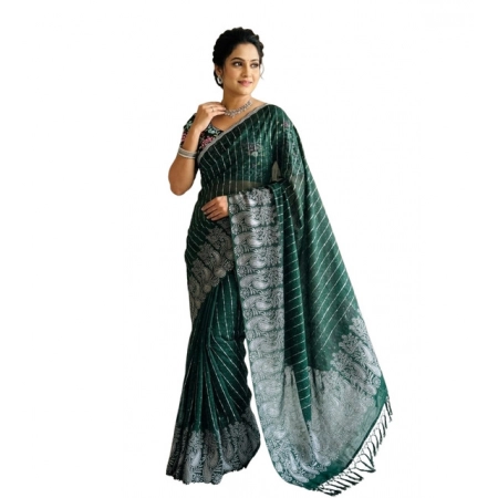 Generic Women's Georgette Striped Saree With Unstitched Blouse 5.5Mtr (Dark Green) Generic Women's Georgette Striped Saree With Unstitched Blouse 5.5Mtr (Dark Green)