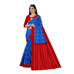 Generic Women's Soft Pure Cotton Printed Saree With Unstitched Blouse 5.5Mtr (Blue)