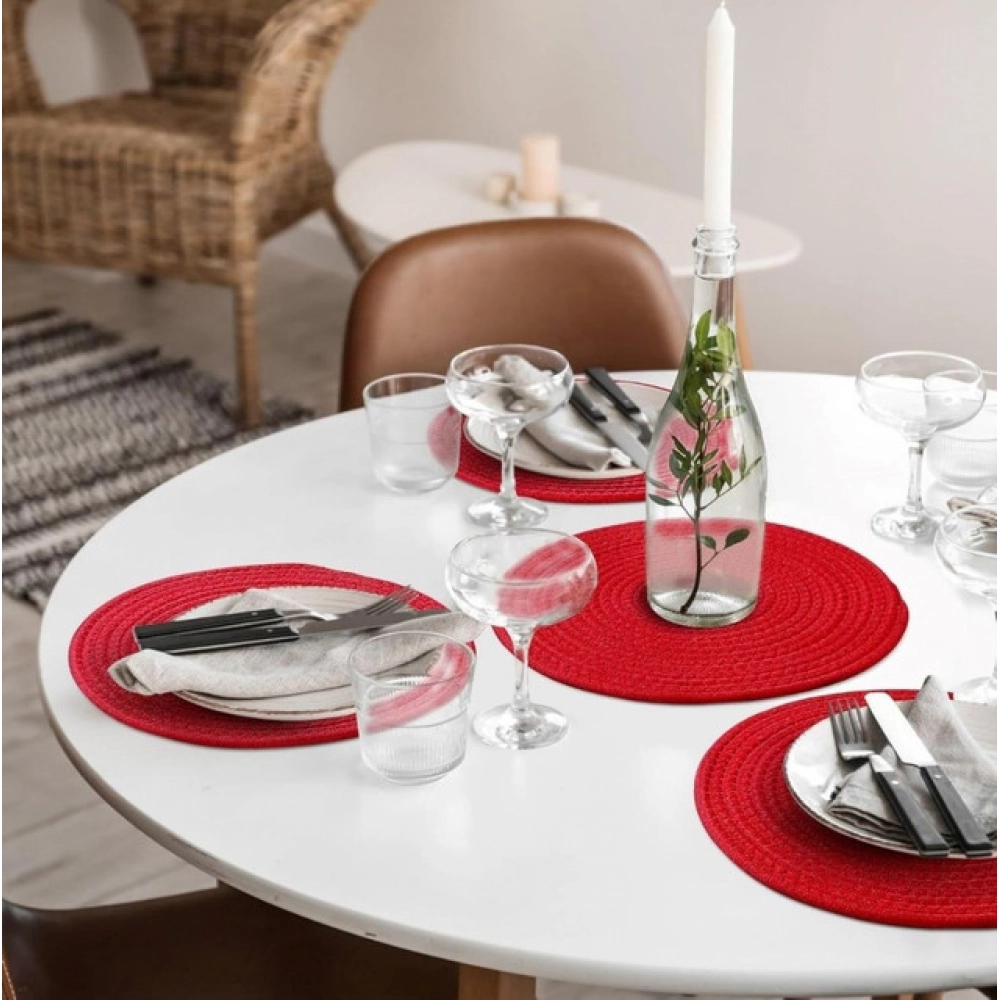 Generic Cotton Dining Table Round Placemat Mats Set of 4 (Red) Generic Cotton Dining Table Round Placemat Mats Set of 4 (Red)
