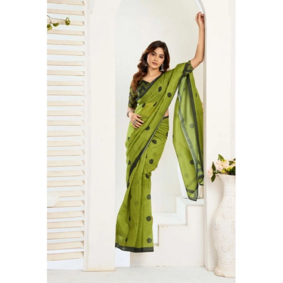 Generic Women's Linen Cotton Printed Ready To Wear Saree With Unstitched Blouse 5.5 Mtr (Green)