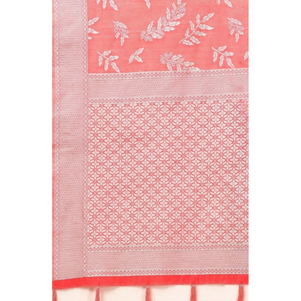 Women's Art Silk Jacquard Printed Saree With Unstitched Blouse 5.5Mtr (Peach)