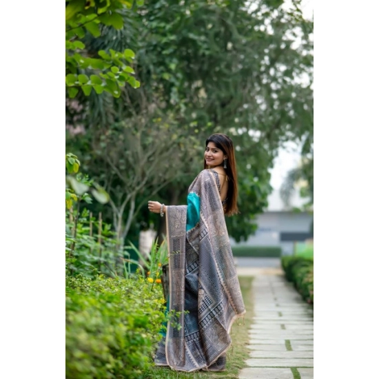 Generic Women's Faux_Tussar Geometric_Print Saree With Unstitched Blouse 5.5Mtr (Rama_Green) Generic Women's Faux_Tussar Geometric_Print Saree With Unstitched Blouse 5.5Mtr (Rama_Green)