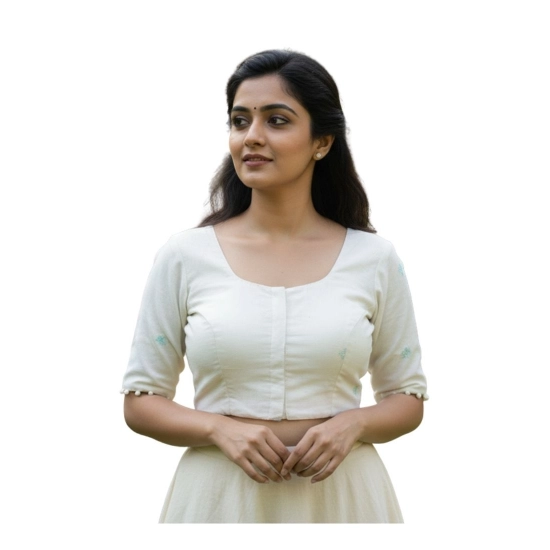 Generic Women's Cambric Cotton Round Neck Padded Blouse (White, 38 Ready Size (Self-Alterable 36–40)