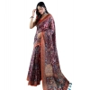 Generic Women's Linen Printed Saree With Unstitched Blouse 5.5Mtr (Brown)
