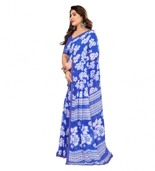 Generic Women's Georgette Printed Saree With Unstitched Blouse 5.5Mtr (Blue)