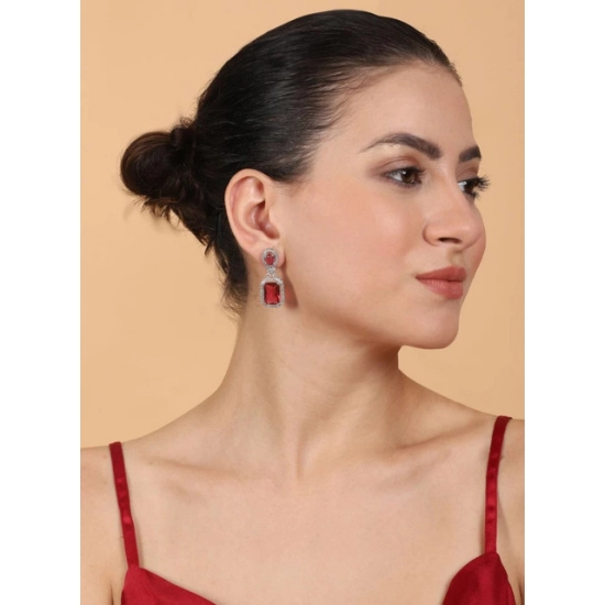 Generic Women's Brass Silver Plated Drop Earrings (Red) Generic Women's Brass Silver Plated Drop Earrings (Red)