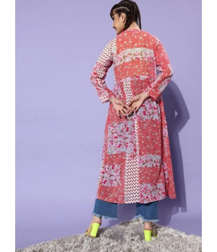 Generic Women's Polyester Floral Long Sleeves Shrug (Pink-Coral)