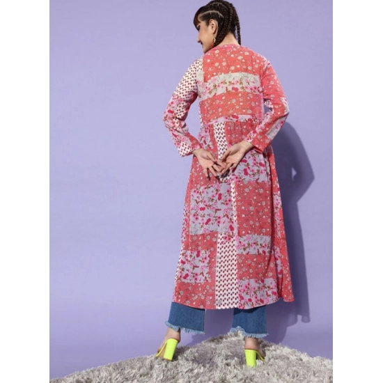 Generic Women's Polyester Floral Long Sleeves Shrug (Pink-Coral) Generic Women's Polyester Floral Long Sleeves Shrug (Pink-Coral)