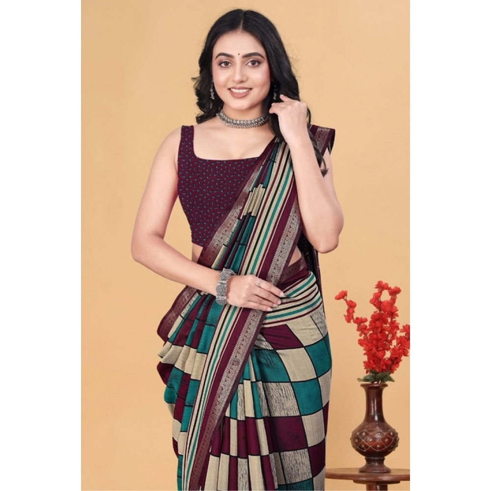 Women’s Dupion Silk Block Printed Saree With Unstitched Blouse 5.5Mtr (Multicolor)
