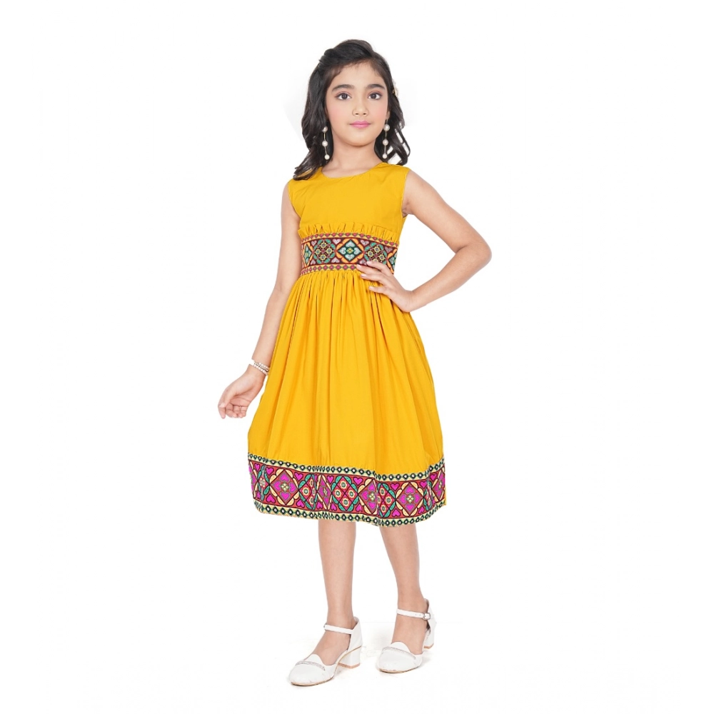 Generic Girl's Shiffon Printed Sleeve Less Round Neck Dress (Mustard Yellow) Generic Girl's Shiffon Printed Sleeve Less Round Neck Dress (Mustard Yellow)