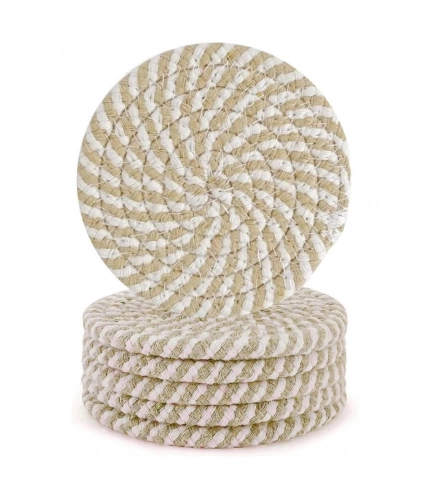 Generic Cotton Rope Drink Coasters 6 Pcs Set (Beige-White)