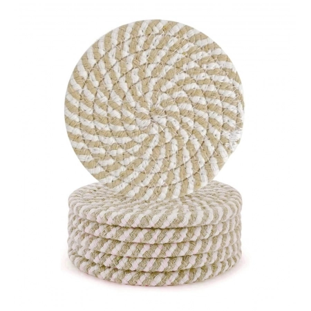 Generic Cotton Rope Drink Coasters 6 Pcs Set (Beige-White) Generic Cotton Rope Drink Coasters 6 Pcs Set (Beige-White)