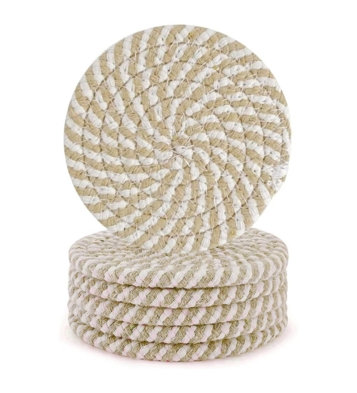 Generic Cotton Rope Drink Coasters 6 Pcs Set (Beige-White) Generic Cotton Rope Drink Coasters 6 Pcs Set (Beige-White)