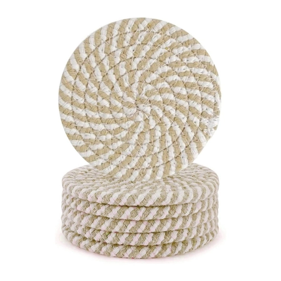 Generic Cotton Rope Drink Coasters 6 Pcs Set (Beige-White) Generic Cotton Rope Drink Coasters 6 Pcs Set (Beige-White)