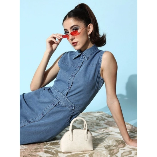 Generic Women's Denim Solid Sleeveless Dress (Blue) Generic Women's Denim Solid Sleeveless Dress (Blue)