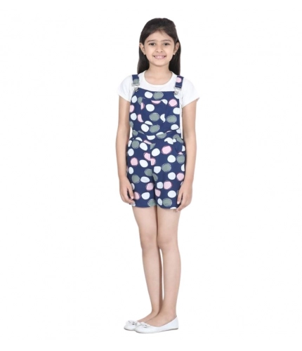 Generic Girl's Rayon Polka Sleeveless Jumpsuit (Blue-Pink)
