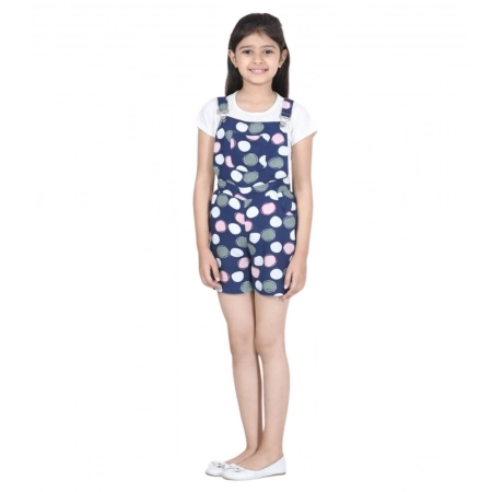 Generic Girl's Rayon Polka Sleeveless Jumpsuit (Blue-Pink)