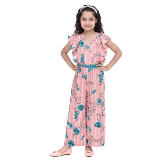 Generic Girl's Rayon Floral Flutter Jumpsuit (Pink-Blue) Generic Girl's Rayon Floral Flutter Jumpsuit (Pink-Blue)