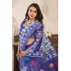 Generic Women's Faux Linen Geometric Print Ready to wear Saree With Unstitched Blouse 5.5Mtr (Blue)