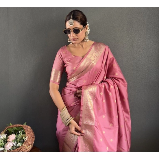 Generic Women's Satin Printed Saree With Unstitched Blouse 5.5Mtr (Pink)