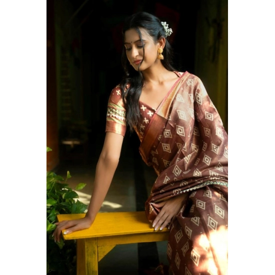 Generic Women's Polyester Printed Saree With Unstitched Blouse 5.5 Mtr (Maroon)