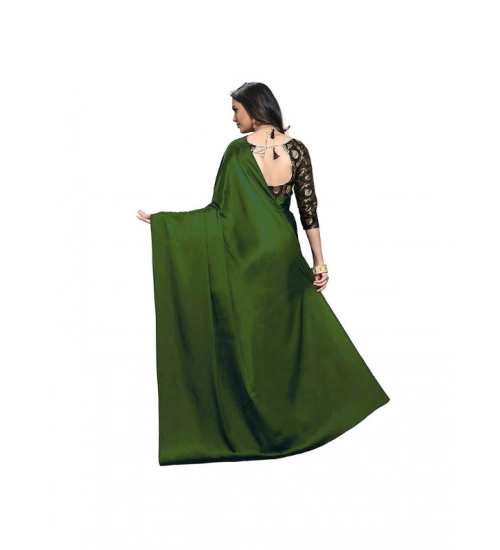 Generic Women's Satin Solid Saree With Unstitched Blouse 5.5Mtr (Mehandi)