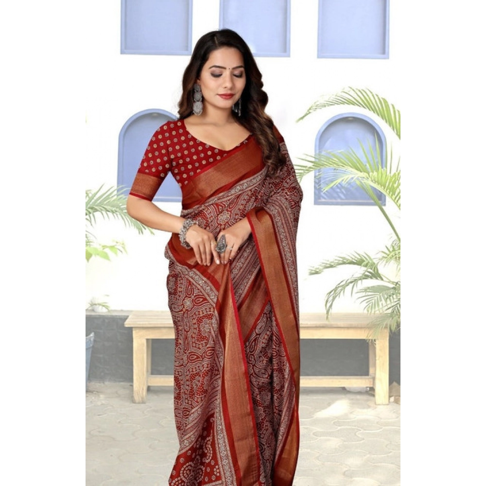 Generic Women's Cotton Silk Printed Saree With Unstitched Blouse 5.5Mtr (Maroon) Generic Women's Cotton Silk Printed Saree With Unstitched Blouse 5.5Mtr (Maroon)