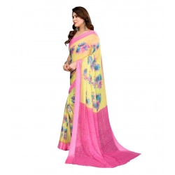 Women's Georgette Printed Saree With Unstitched Blouse 5.5Mtr (Yellow)