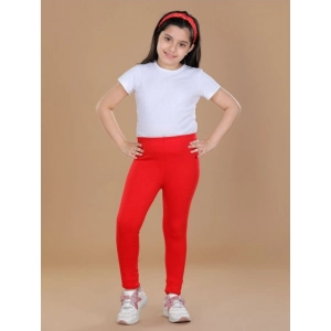Generic Girl's Cotton Lycra Solid Elasticated Leggings (Red)