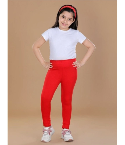 Generic Girl's Cotton Lycra Solid Elasticated Leggings (Red)
