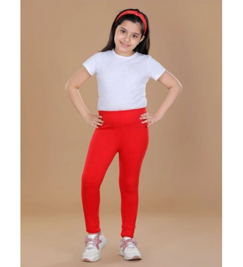 Generic Girl's Cotton Lycra Solid Elasticated Leggings (Red)