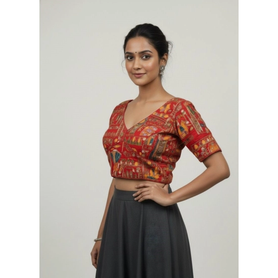 Generic Women's Crepe Position Print V Neck Short Sleeve Readymade Blouse (Red 38 Ready , Alterable 36–40)-PID65824 Generic Women's Crepe Position Print V Neck Short Sleeve Readymade Blouse (Red 38 Ready , Alterable 36–40)-PID65824