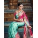 Generic Women's Litchi silk Printed Saree With Unstitched Blouse (Turquise Blue)