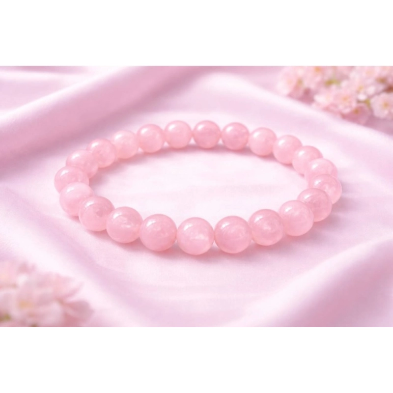 Generic Natural Crystal 8mm Rose Quartz Bracelet  (Light Pink)