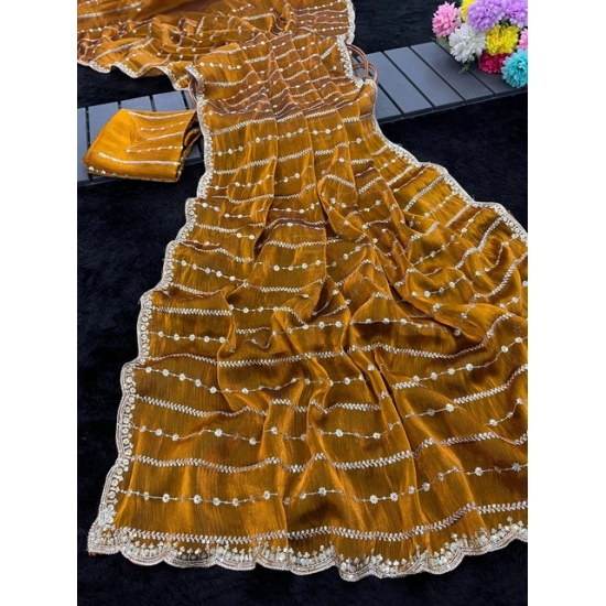 Generic Women's Slik Embellished Saree With Unstitched Blouse 5.5Mtr (Mustard)