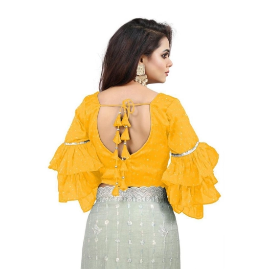 Generic Women's Organza Solid V Neck Layered Ruffle Sleeve Readymade Blouse (Yellow Free Size , up to 38–40 Bust)-PID65860 Generic Women's Organza Solid V Neck Layered Ruffle Sleeve Readymade Blouse (Yellow Free Size , up to 38–40 Bust)-PID65860